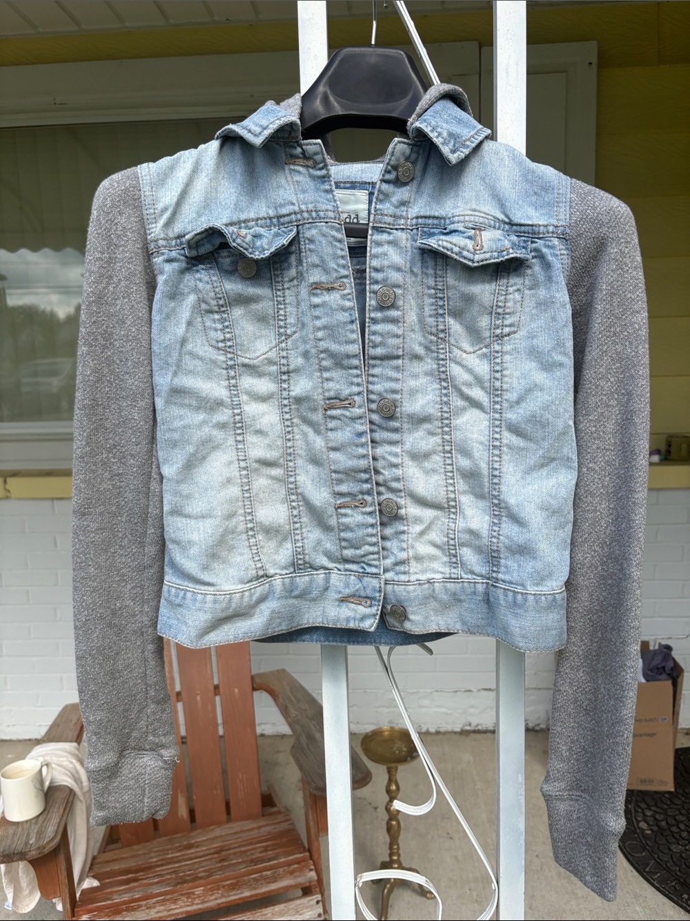 Vintage 90’s Mudd Light Blue Denim Jacket with Gray Knit Sleeves